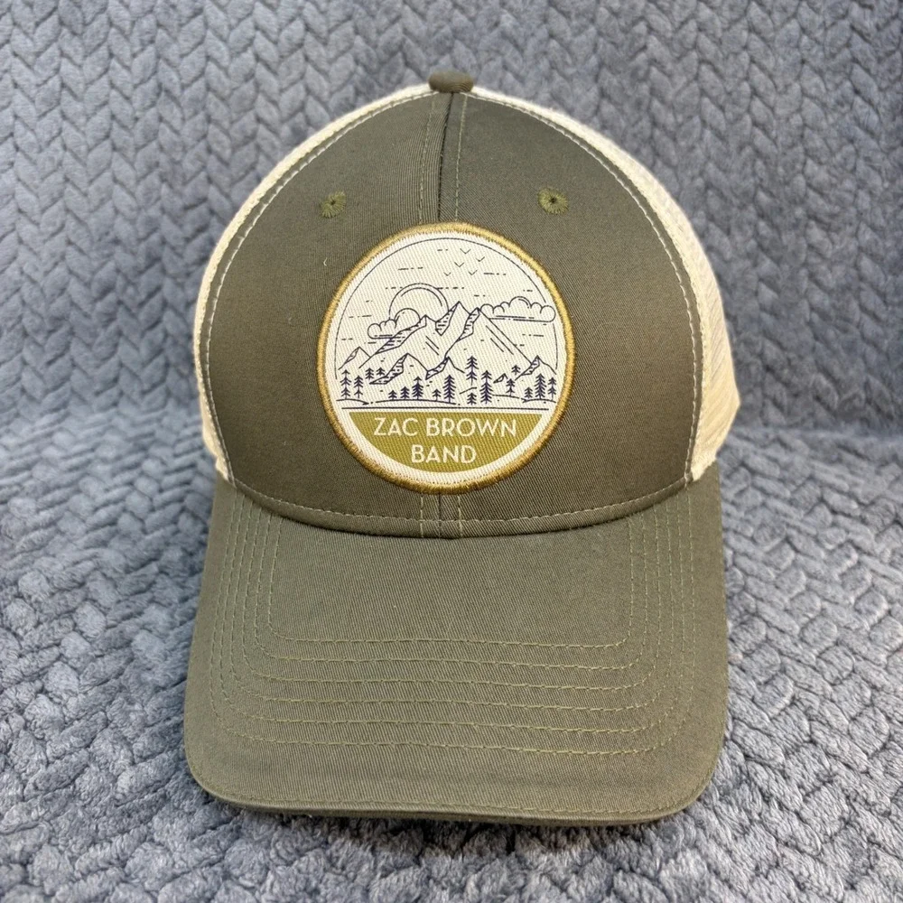 Zac Brown Band Trucker Hat Olive Green Cream Mountain Patch Snapback Cap